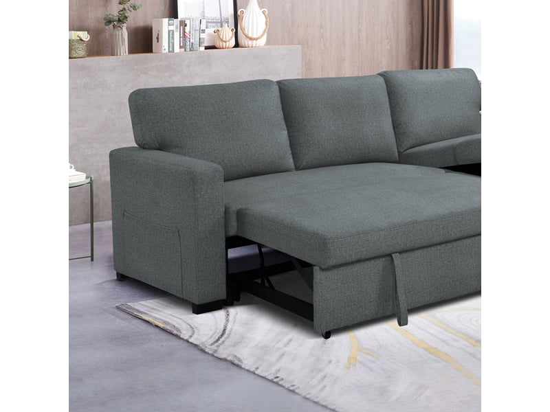 Canapé d'angle réversible et convertible en tissu gris clair - cozy  - Conforama E