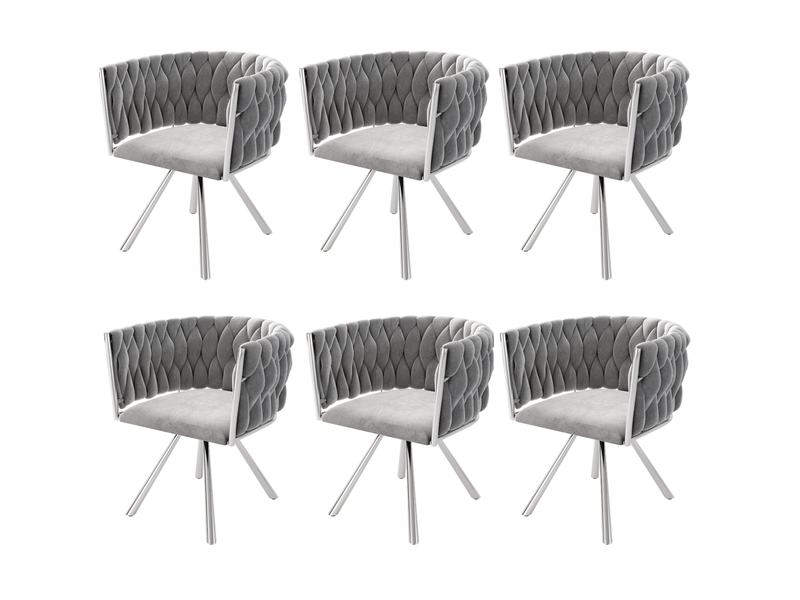 Lot de 6 chaises de salle à manger pivotantes en velours gris et argenté - Conforama A