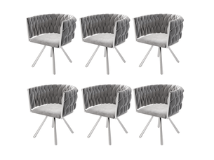 Lot de 6 chaises de salle à manger pivotantes en velours gris et argenté