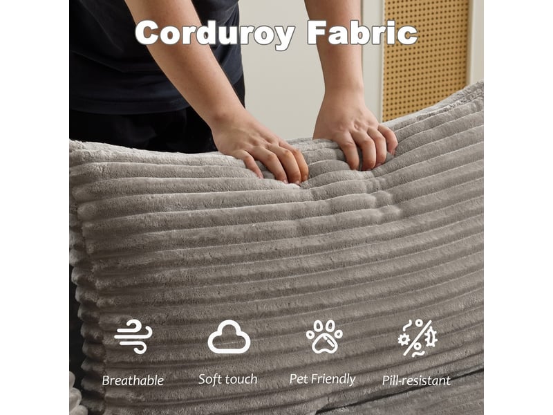  Canapé d'angle en velours côtelé gris avec méridienne confortable assise profonde modulable pour salon chambre ou appartement  - Conforama E