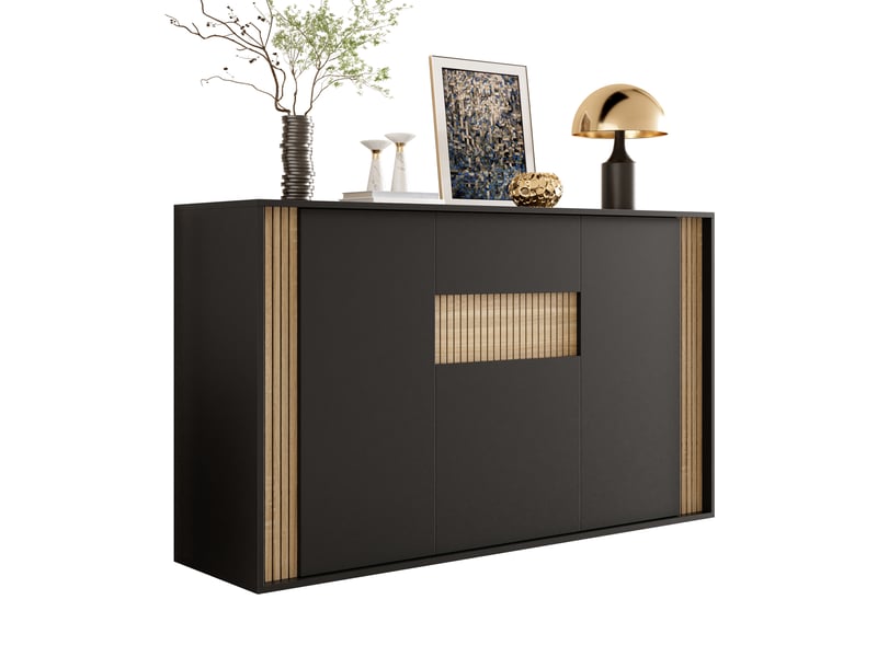 Buffet 140 x 40 x 82 cm avec 3 portes, 1 tiroir et éclairage led réglable, finition noire et veinage bois naturel, meuble moderne et fonctionnel pour salon ou chambre OPULERANE TRADING LTD - Conforama A