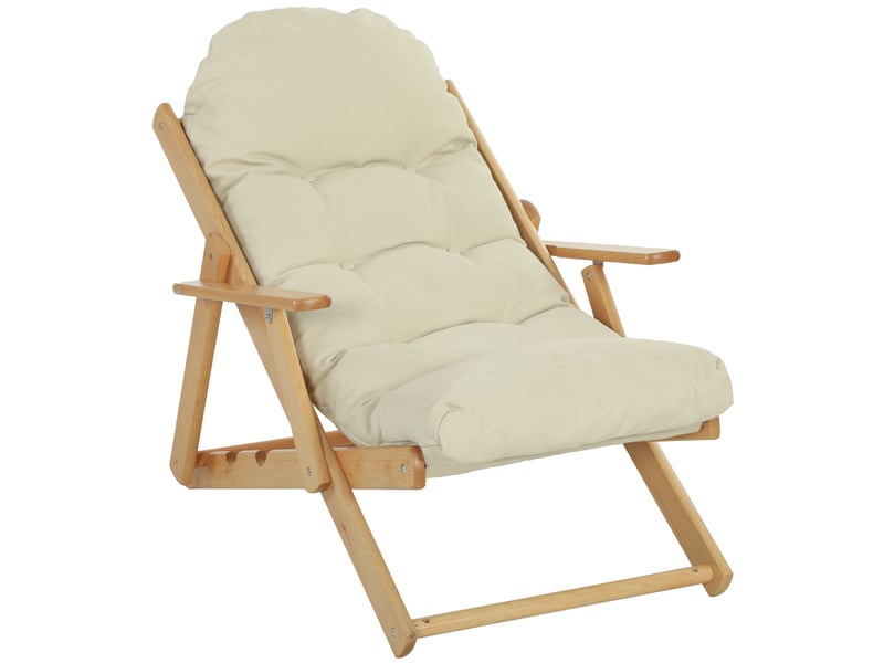  Fauteuil de salon pliable et inclinable en bois avec coussin capitonné épais pour un confort optimal  - Conforama A