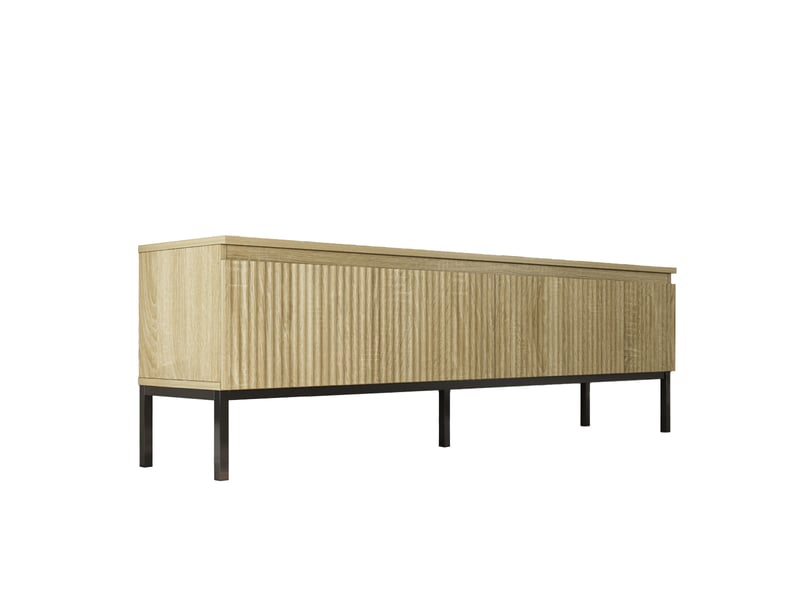  Buffet de salon bas 3 portes cannelé | meuble de rangement à rainures | console d'entrée | 150x35x77cm | modèle logan | sonoma Logan - Conforama A