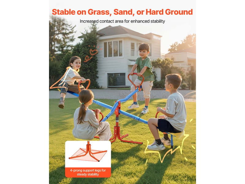  Vevor balancoire a bascule, capacite de charge 49,9 kg par siege, avec poignees confortables, pieds de support 4 broches, equipement de jeu exterieur, rotation a 360°, pour 4 enfants de 3 ans et plus  - Conforama B