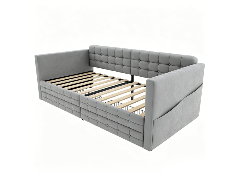 Lit convertible rembourré en velours gris clair 90 x 190 cm - Conforama E