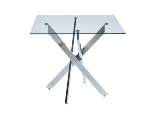 Table à manger en verre trempé 80×80 cm – pieds croisés en métal chromé, salon et cuisine, gain de place