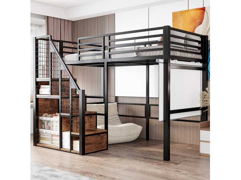  Lit mezzanine enfant 90 x 200 cm noir en métal et mdf  - Conforama C