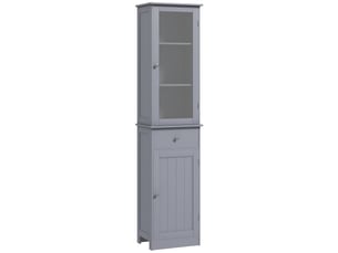 Meuble colonne de salle de bain placard porte acrylique 2 étagères placard porte 1 étagère tiroir mdf gris