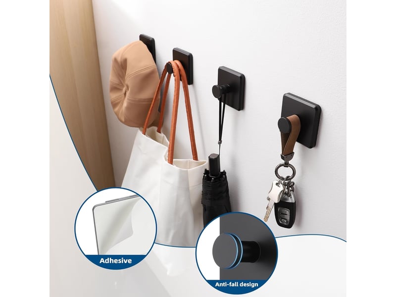 Lot de 4 crochets collants, multifonctionnels, à serviettes modernes, aucun trou requis, adaptés à la salle de bain et à la cuisine, noir - Conforama B