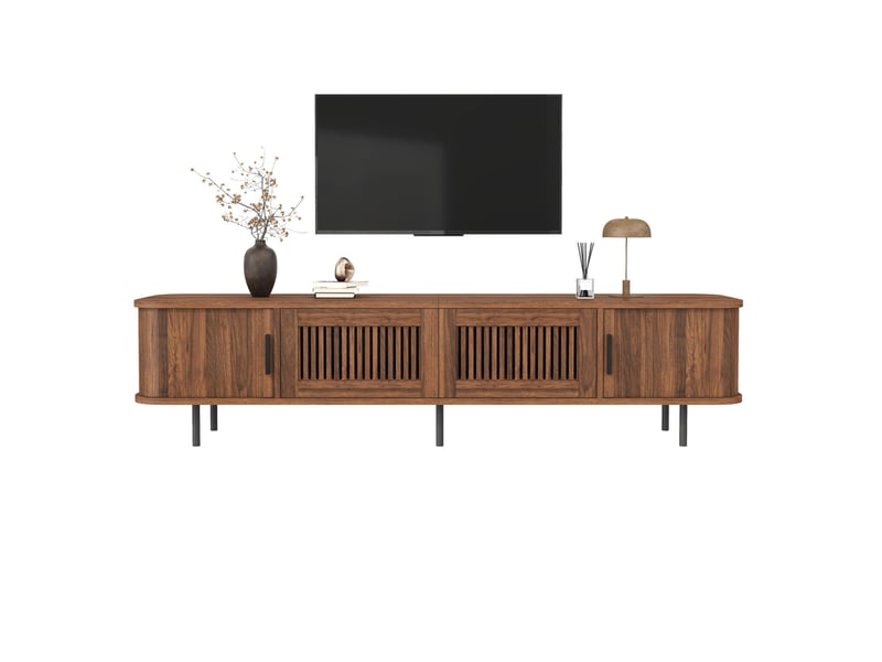  Meuble tv 2 tiroirs, 2 portes coulissantes, led réglable par application, mdf noyer pour salon 180 × 40 × 44,5 cm  - Conforama A