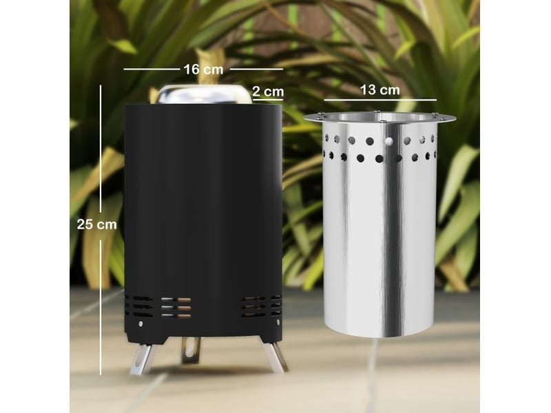  Brasero sans fumée en acier inoxydable 16 x 16 x 25 cm – noir – avec tisonnier pour jardin et camping  - Conforama C