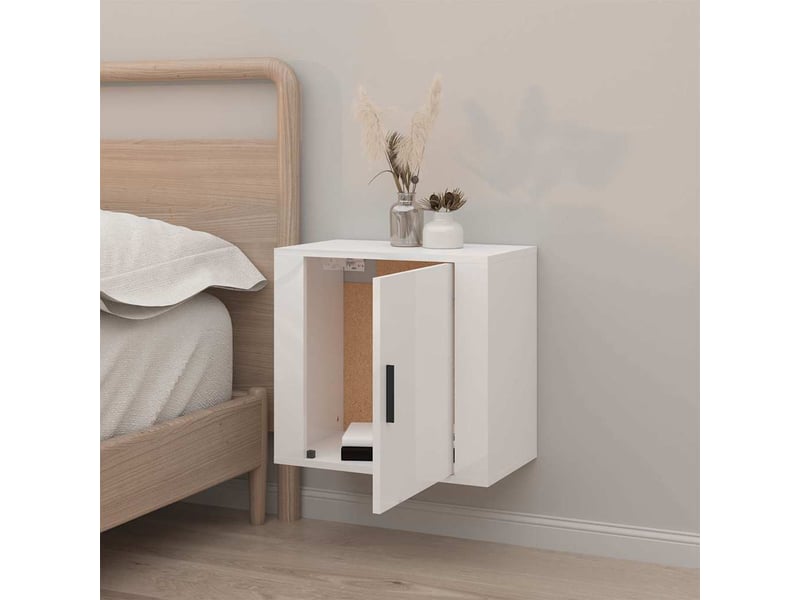  Table de chevet - cabinet de chevet - table de nuit murale blanc brillant 50x30x47 cm  - Conforama B