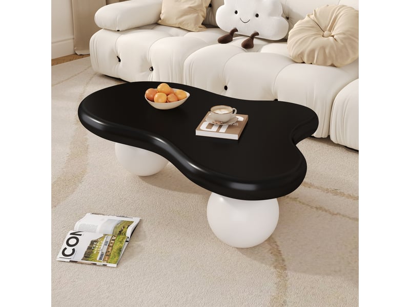 Table basse 95x62.5x32cm en forme de nuage avec pieds ronds, led 16 couleurs, créatif, mode, mdf, noir+blanc  - Conforama R