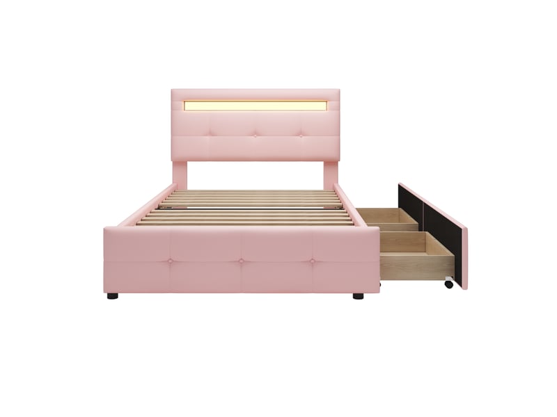 Lit enfant 140x200 cm - lit double - cuir pu - éclairage led - sommier inclus  - Conforama A