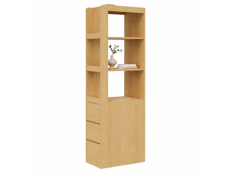  Bibliothèque 60x40x200 cm avec 3 niches et 3 tiroirs réversibles, pour salon et chambre, panneaux de particules, chêne  - Conforama A