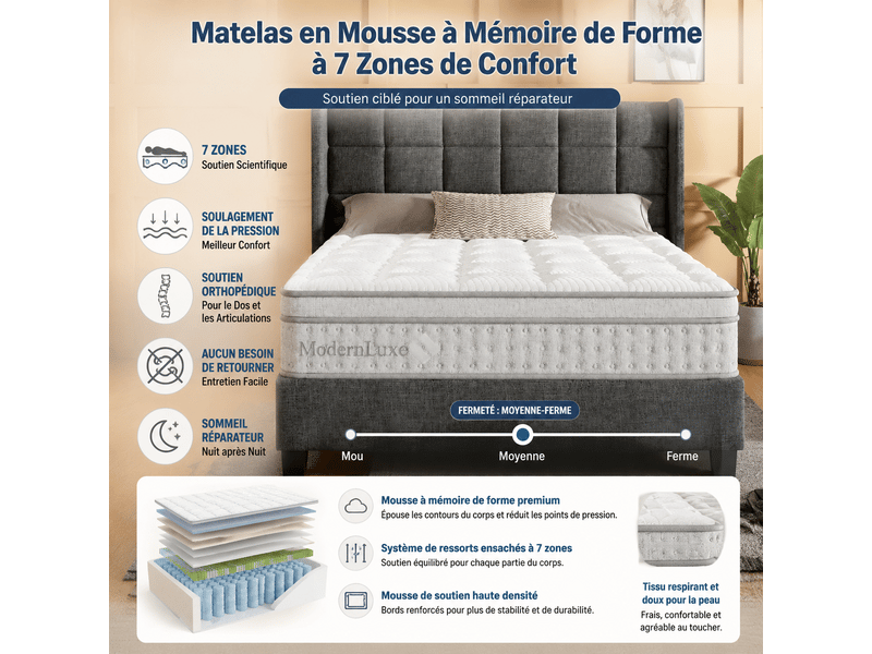  Matelas 7 zones ressorts ensachés 160x200 cm h3 25 cm hauteur hybride mousse froide respirant oeko-tex  - Conforama D