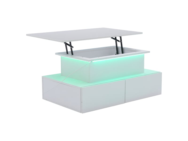  Table basse moderne blanche laquée brillante avec éclairage led et 4 tiroirs – élégante table d'appoint de 90 x 55 x 41 cm avec espace de rangement, supportant jusqu'à 30 kg  - Conforama E
