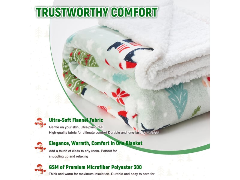  Plaid de noël en polaire sherpa et flanelle 130 × 150 cm, couverture douce et moelleuse motif gnome de noël, jeté chaud pour canapé, fauteuil et lit  - Conforama B