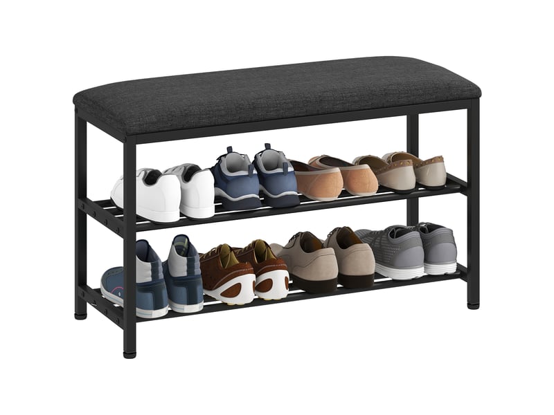  Banc à chaussures avec assise, banc avec espace de rangement, étagère à chaussures à 2 compartiments ouverts, banc 81 x 31 x 50 cm noir  - Conforama A