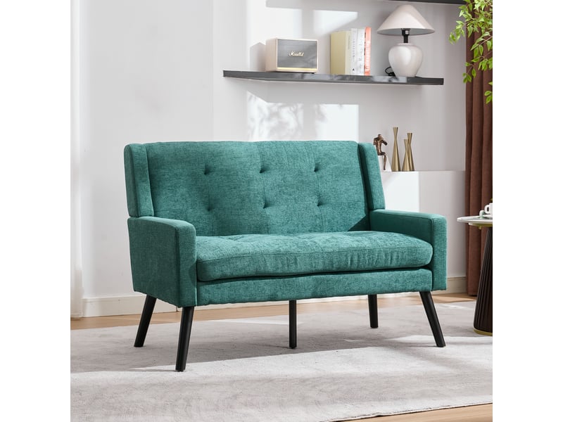  Lot de 2 fauteuils,1 et 2 places avec pieds en bois,tissu,vert rétro  - Conforama D