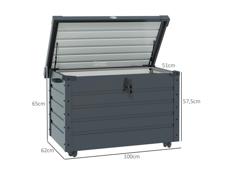  Coffre de rangement extérieur 295 l à structure en acier galvanisé gris, à roulettes et verrouillable  - Conforama C