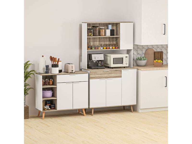  Meuble de rangement buffet cuisine 1 tiroir 1 placard double porte 3 étagères réglables blanc 95 x 35 x 85 cm  - Conforama D