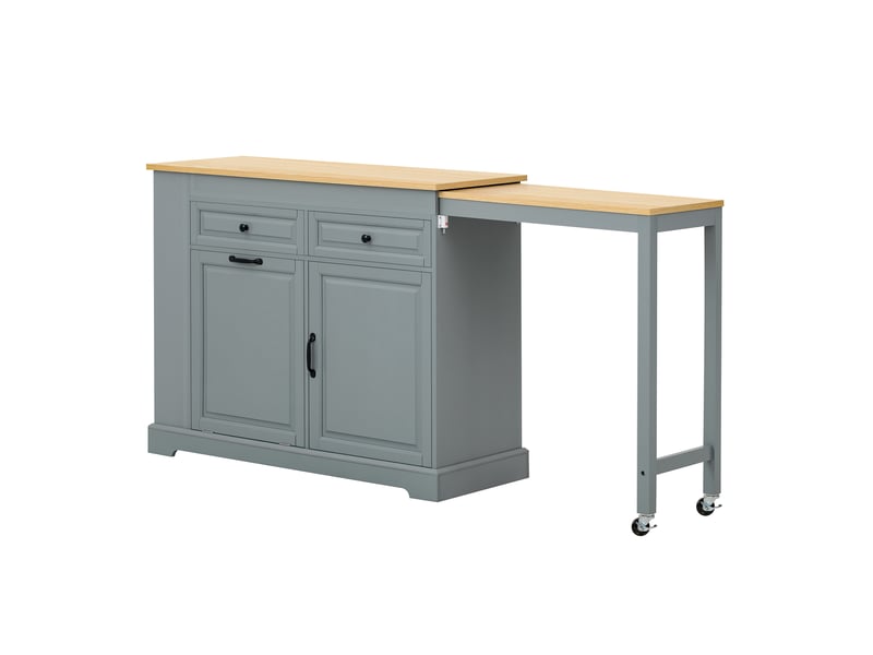  Desserte de cuisine mobile avec 2 tiroirs, 2 portes, tablette extensible et compartiment à déchets latéral en mdf gris  - Conforama A