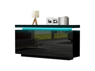Buffet noir brillant 140 cm 2 portes 3 tiroirs meuble de rangement avec led