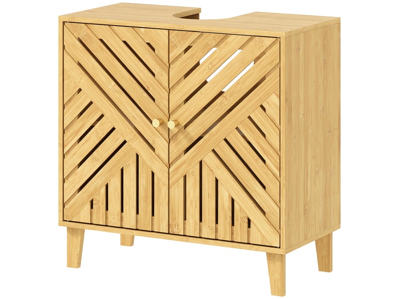  Meuble sous lavabo en bambou 2 portes 60 x 30 x 60 cm naturel  - Conforama B
