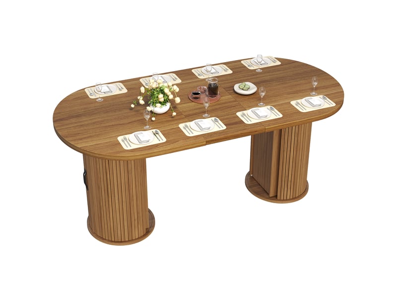 Table à manger extensible, 150 à 190 cm, rectangulaire, mdf, marron, piètement en métal stable, rangement fonctionnel - Conforama A