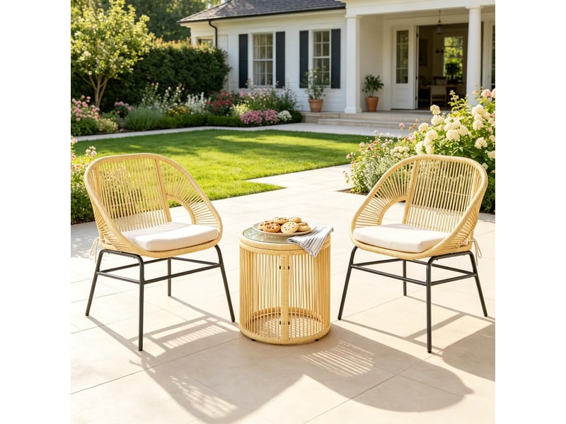  Salon de jardin,63x73x81 cm,2 places avec table ronde,résine tressée,beige  - Conforama B