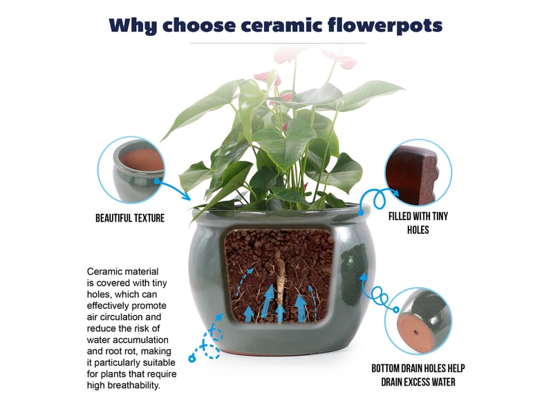  Lot de 3 pots de fleurs en céramique ø 373023 cm – bleu vert antique – perforés et résistants au gel  - Conforama E