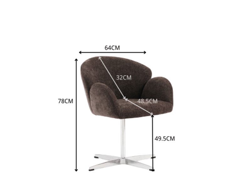  Chaise de salle à manger pivotante en velours marron avec base en acier inoxydable, assise rembourrée 64 × 64 × 78 cm  - Conforama B