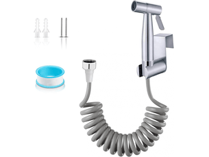 Argent,douchette wc, kit de bidet de toilette, pulvérisateur de bidet à main, avec tuyau abs, crochet en acier inoxydable, pour salle de bain, nettoya