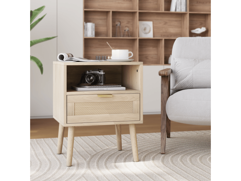  Table de chevet bohème avec étagère ouverte, chevet médiéval moderne avec poignée dorée, 45 x 40 x 55 cm, 1 pièce  - Conforama B