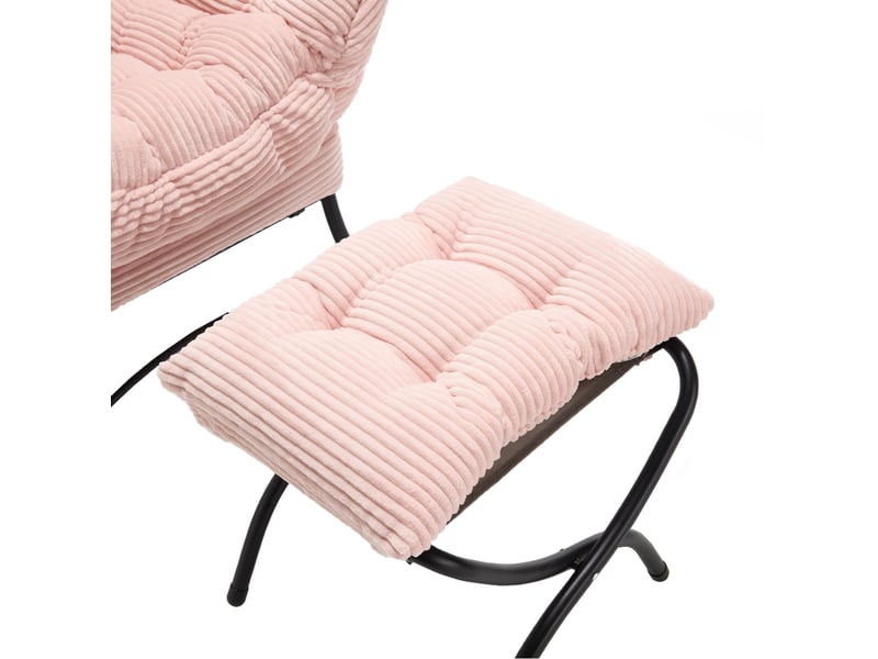  Fauteuil lounge avec repose-pieds, dossier ergonomique et poche latérale, structure en acier et flanelle rose  - Conforama E