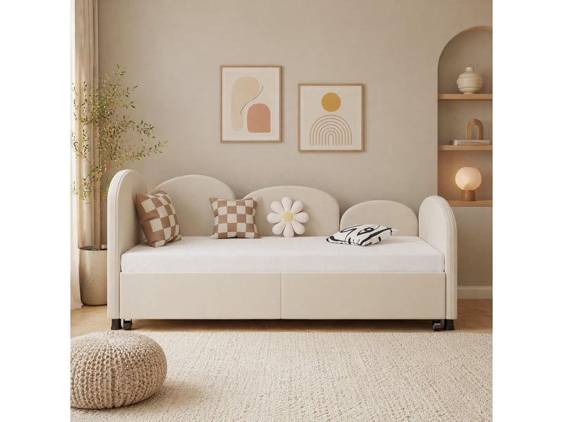  Lit banquette enfant tcqpz avec tiroirs de rangement 90 x 200 cm velours beige  - Conforama B