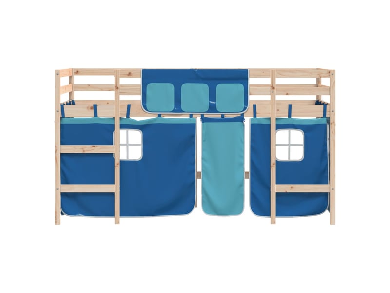  Lit mezzanine enfants - lit jeune avec rideaux sans matelas bleu 80x200cm  - Conforama E