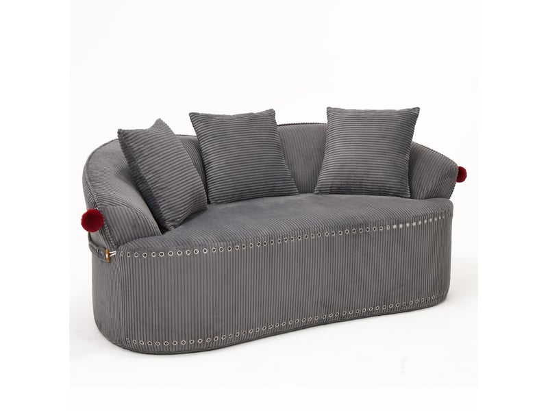 Canapé 2 places arrondi en velours côtelé gris foncé 163x93x68 cm - Conforama A