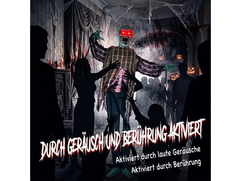 Décoration d'halloween animée avec yeux lumineux, sons et activation tactile, structure en métal rouge, 170 cm - Conforama E