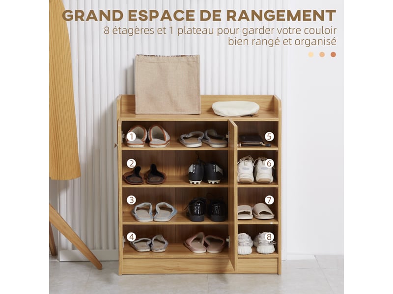 Meuble de rangement à chaussures pour entrée avec 4 compartiments ouverts et placard double porte - étagère réglable - Conforama E