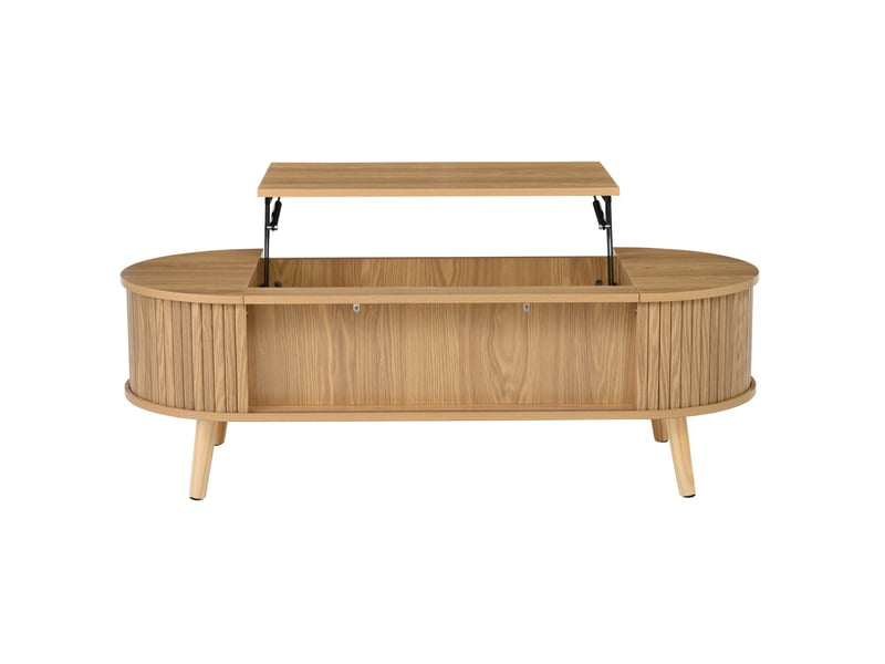 Table basse relevable 120 x 50 cm, coloris naturel en mdf et bois, rangement caché avec 5 espaces - Conforama D