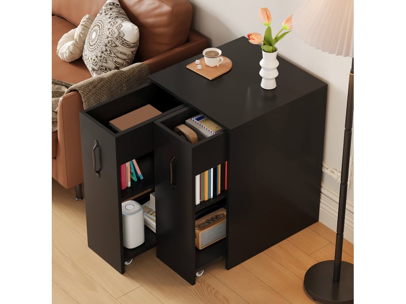  Petite bibliothèque sur roulettes 52x50x75 cm, meuble salon et bureau, style moderne, grande capacité, aggloméré, noir  - Conforama D