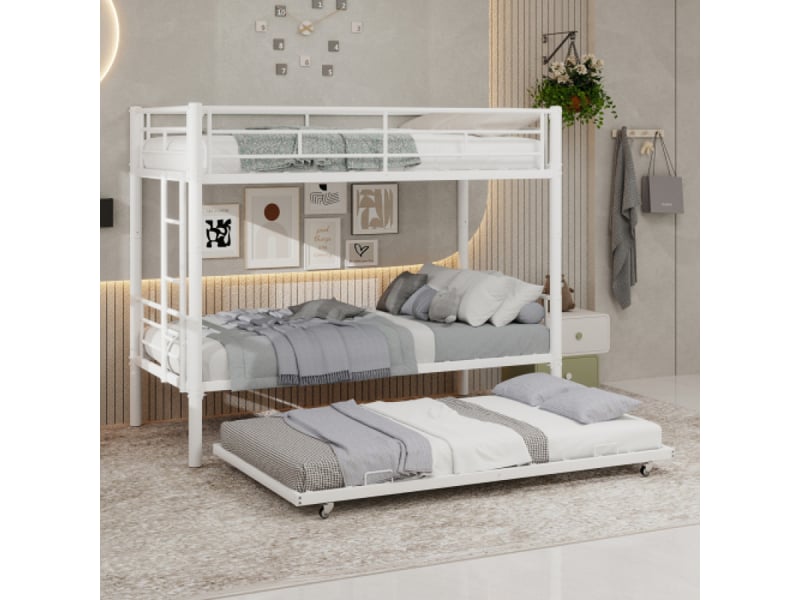  Lit superpose avec rangement en métal solide | structure robuste anti-bruit | barrières de protection | pas besoin de matelas à ressort  - Conforama B
