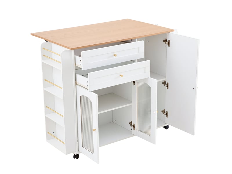  Îlot de cuisine 3 portes 2 tiroirs coloris blanc panneau de particules  - Conforama E