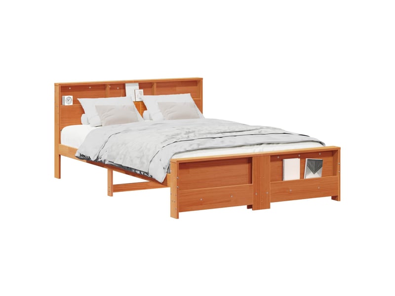  Lit double- lit adulte -  cadre de lit avec étagère brun  140 x 200 cm pin massif  - Conforama A