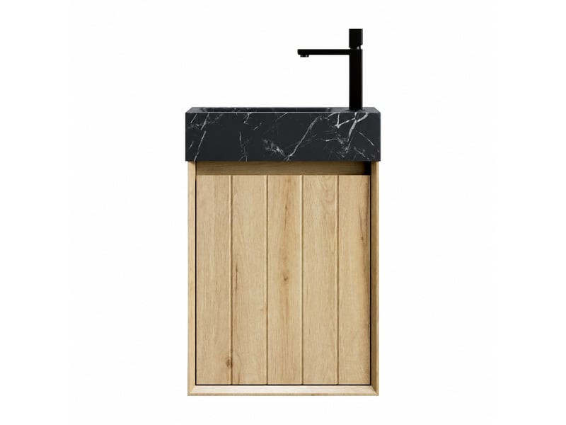  Meuble vasque suspendu 40 cm avec vasque intégrée en marbre naturel, finition chêne blanc  - Conforama A