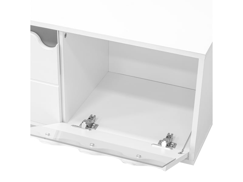  Meuble tv blanc 170 cm 4 portes design vague - rangement moderne salon 60 kg  - Conforama D