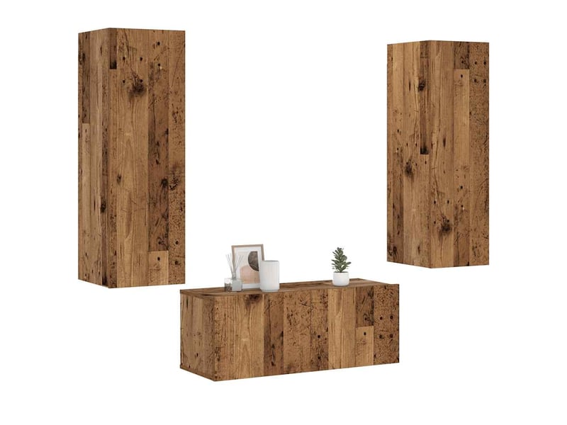  Lot de 3 meuble tv mural, meuble tv suspendu vieux bois bois d'ingénierie shl59681  - Conforama C