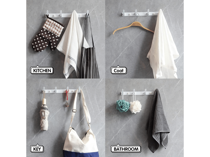  Porte-manteau mural avec 4 crochets pour salle de bain, chambre et cuisine (blanc, 1 pièce XLH-ZLS-000321ZLS - Conforama B